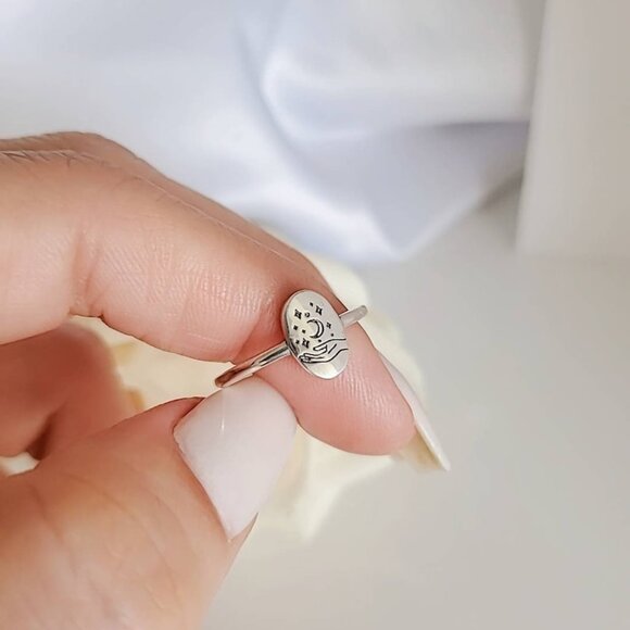 Sterling Silver Ring, Stars Moon Ring, Dainty Ring, 925 Silver Ring, Women Ring - Picture 10 of 10